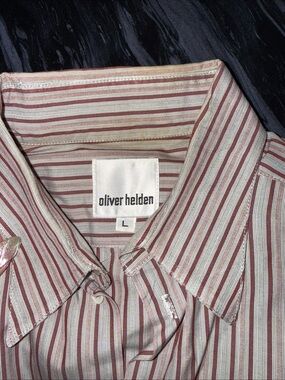 Oliver Helden Men's Red and White Striped Casual Button-Down Shirt